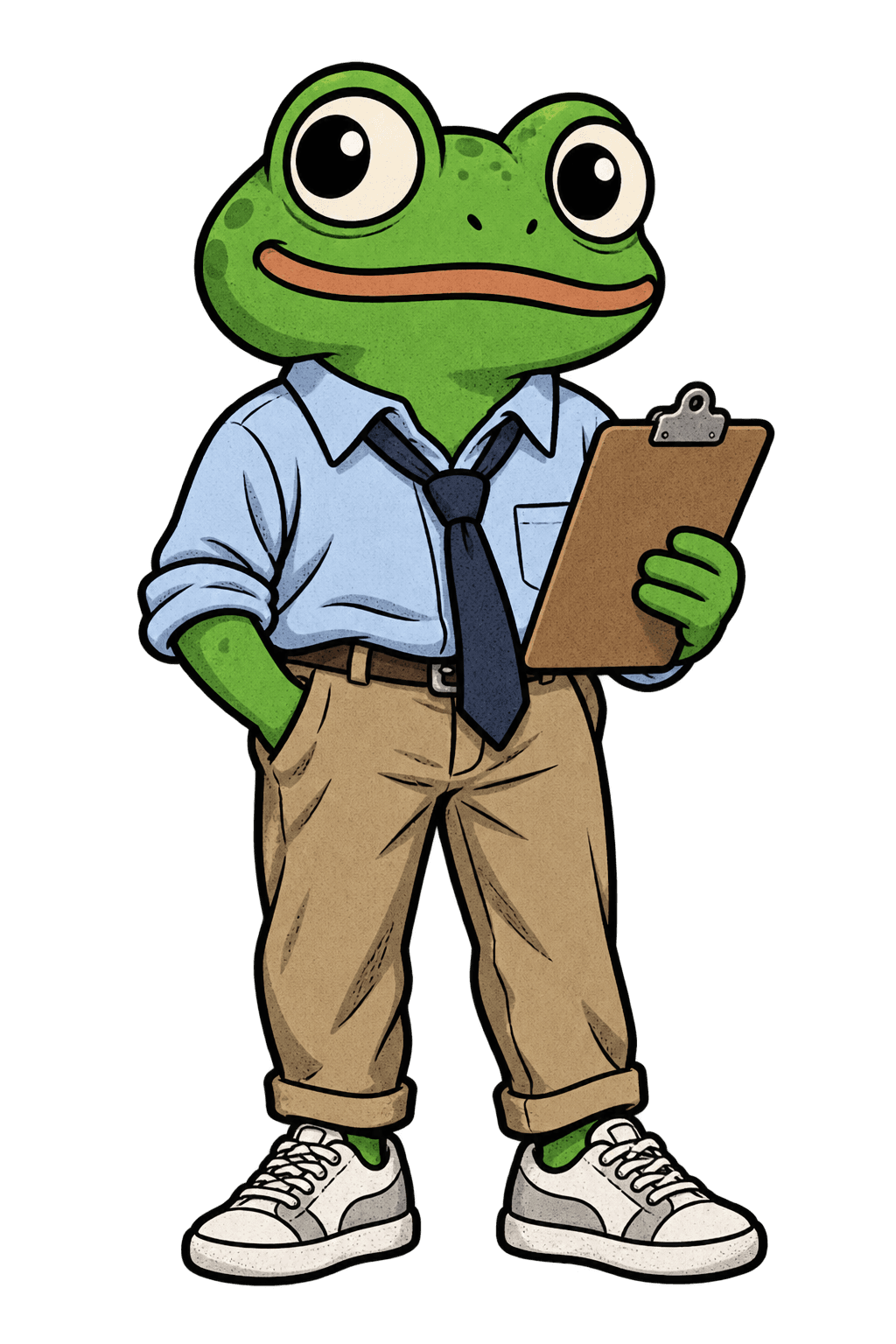 A normal frog holding an application clipboard